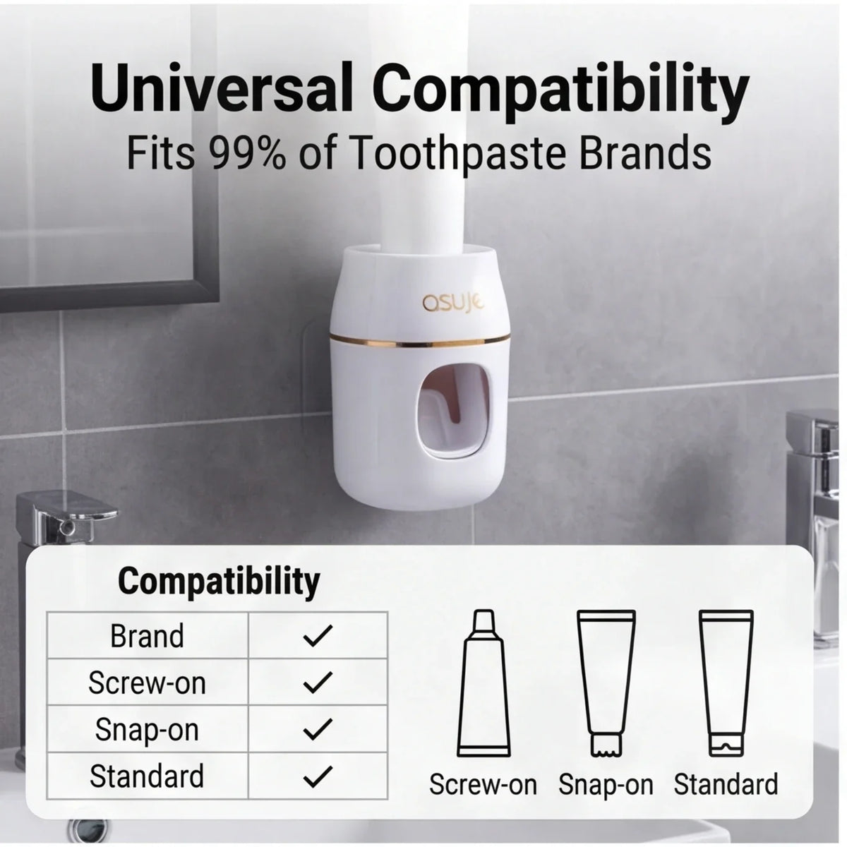 Wall-Mounted Automatic Toothpaste Dispenser & Storage Rack