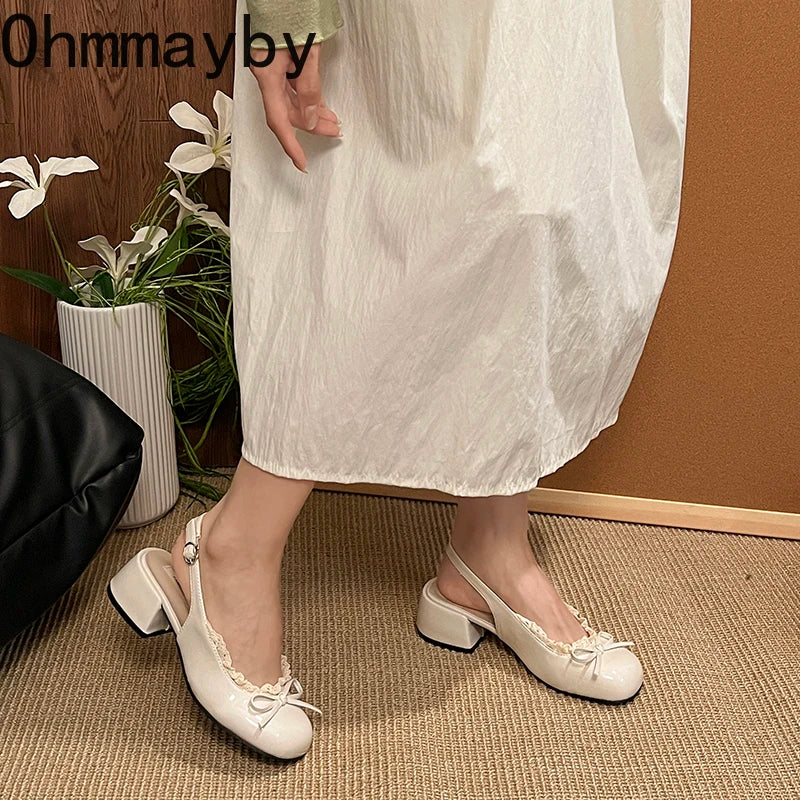 Women's Butterfly-Knot Block Heel Sandals – Elegant Summer Dress