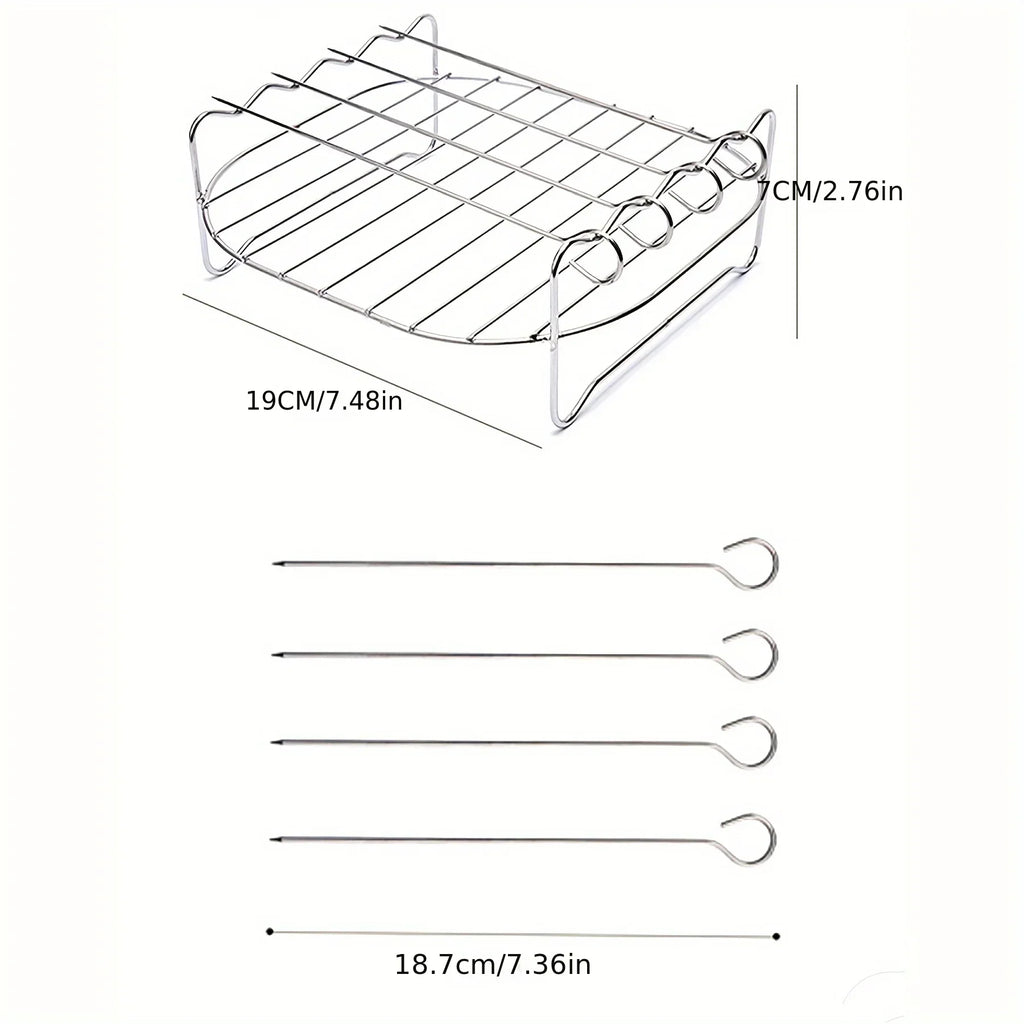 7.87" Air Fryer Square Grill Rack with 4 BBQ Skewers