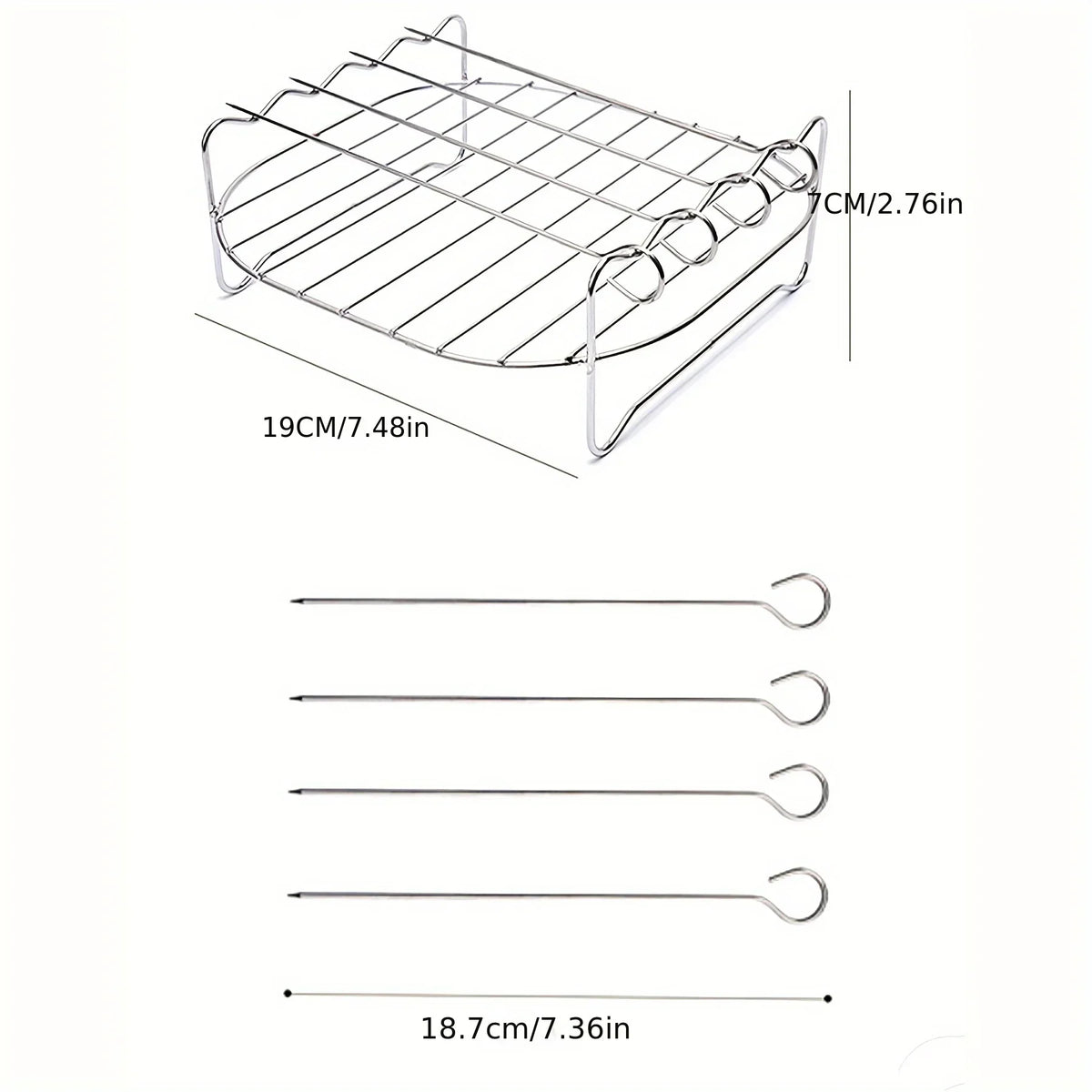7.87" Air Fryer Square Grill Rack with 4 BBQ Skewers