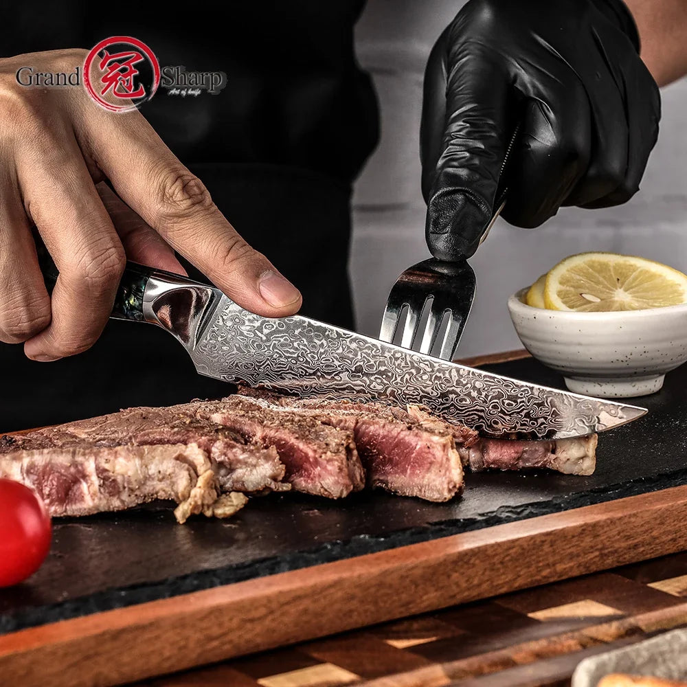 GrandSharp AUS-10 Damascus Steel Steak Knife | Japanese Steel