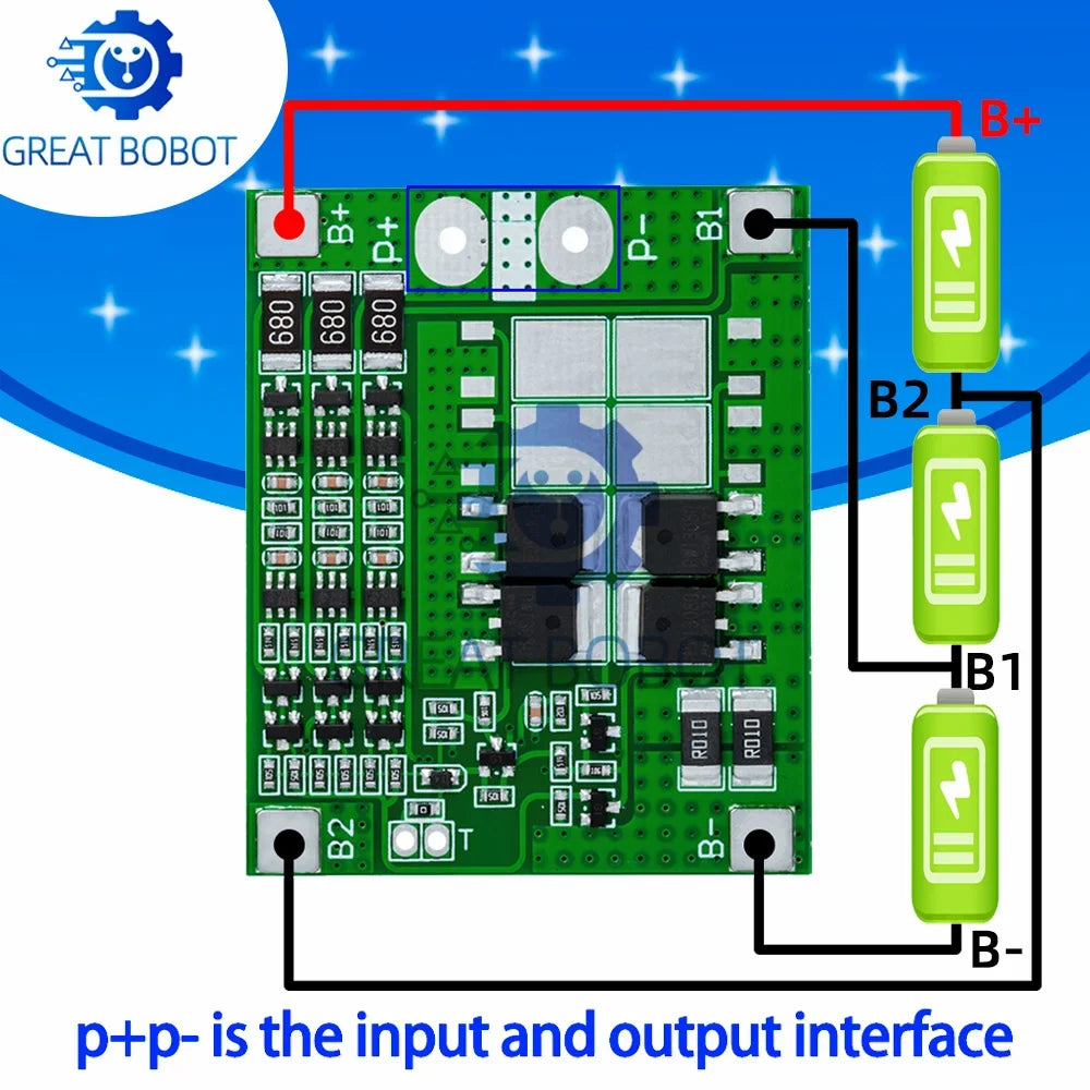 3S 18650 Lithium Battery BMS Protection Board 12.6V 15A