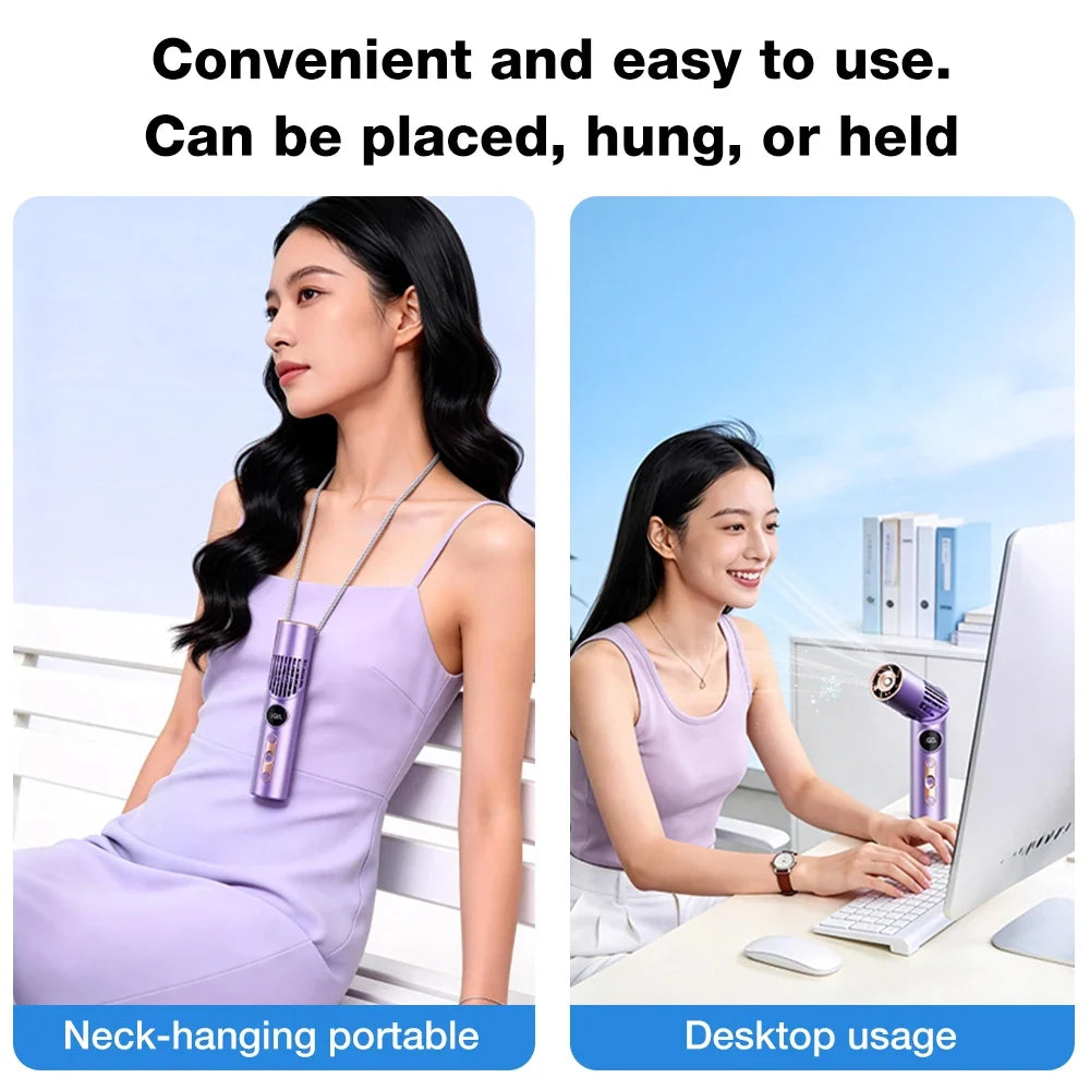 3-in-1 Lipstick Mini Fan – 100 Speeds, Neck & Desk Portable