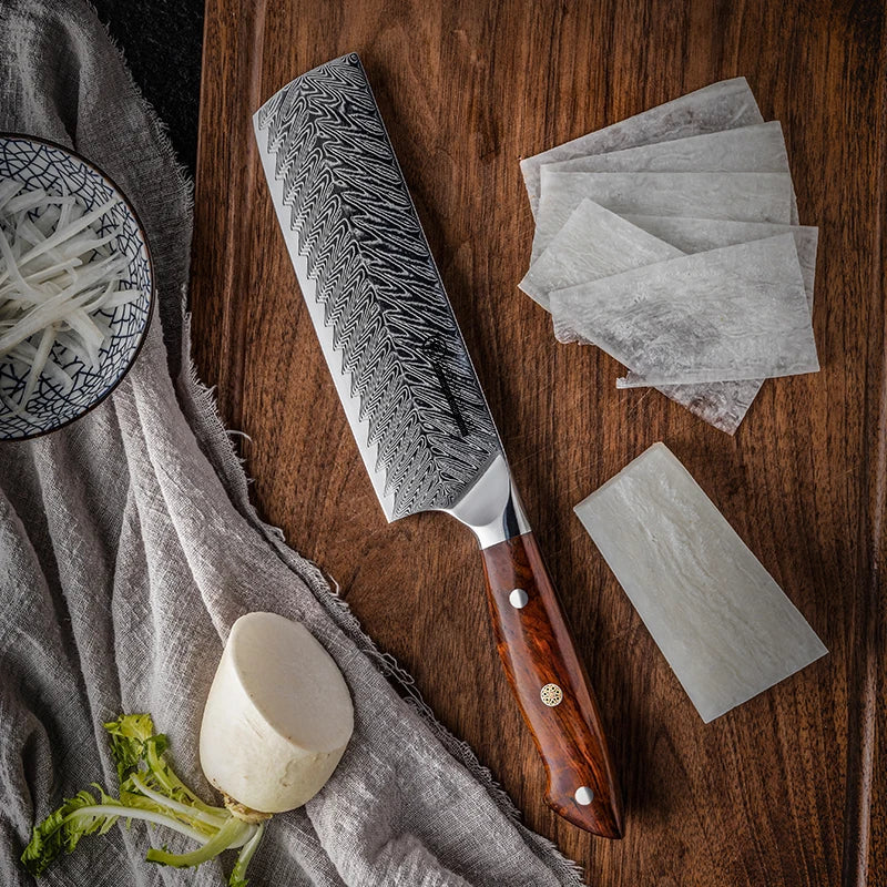 Grandsharp Nakiri Knife – 67-Layer Damascus Steel Rosewood