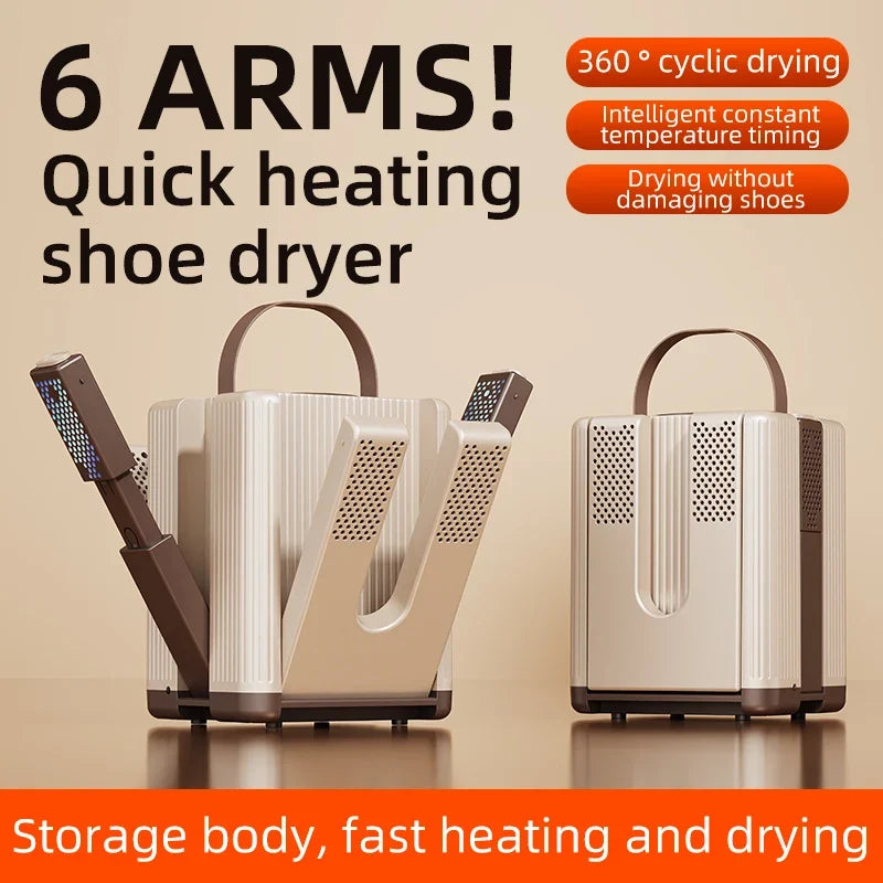 HOMEFISH 6-Arm Foldable Electric Shoe & Boot Dryer | Timer