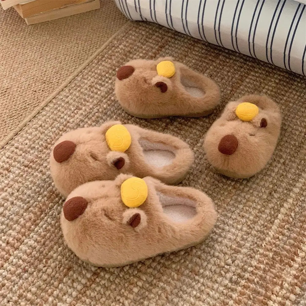 Capybara Plush Slippers Women – Cozy Faux Fur Indoor Slides