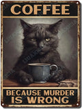 Funny Black Cat Coffee Vintage Metal Tin Sign – 12x16 Inch
