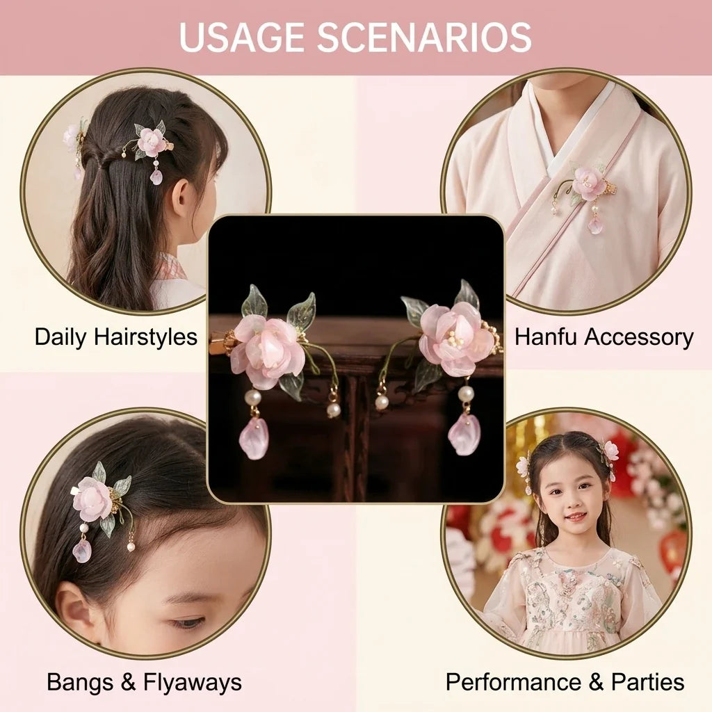 Vintage Pink Glass Flower Hair Clips for Girls – Set of 2