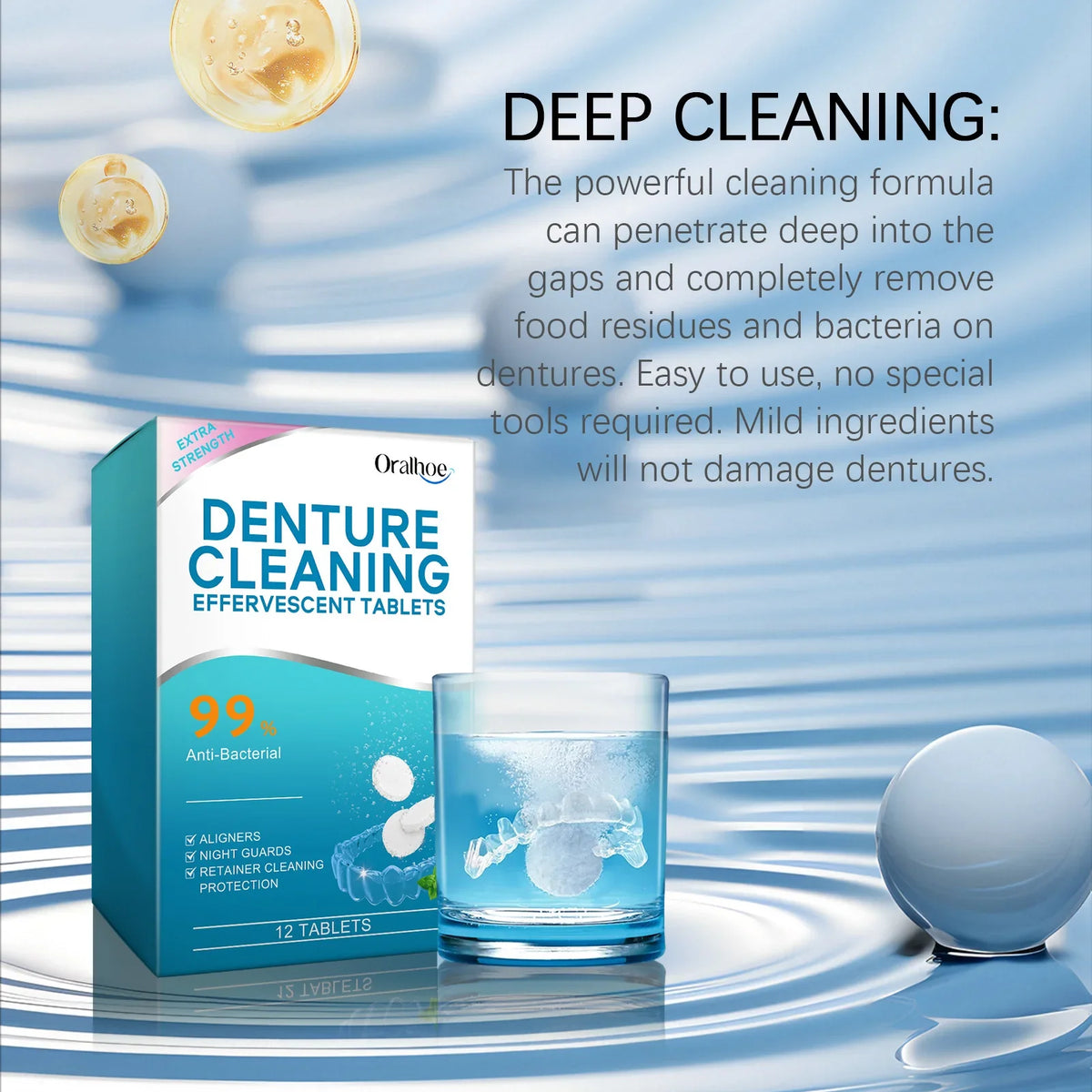 ORALHOE Denture Cleaning Tablets | Whitening & Antibacterial 12pk