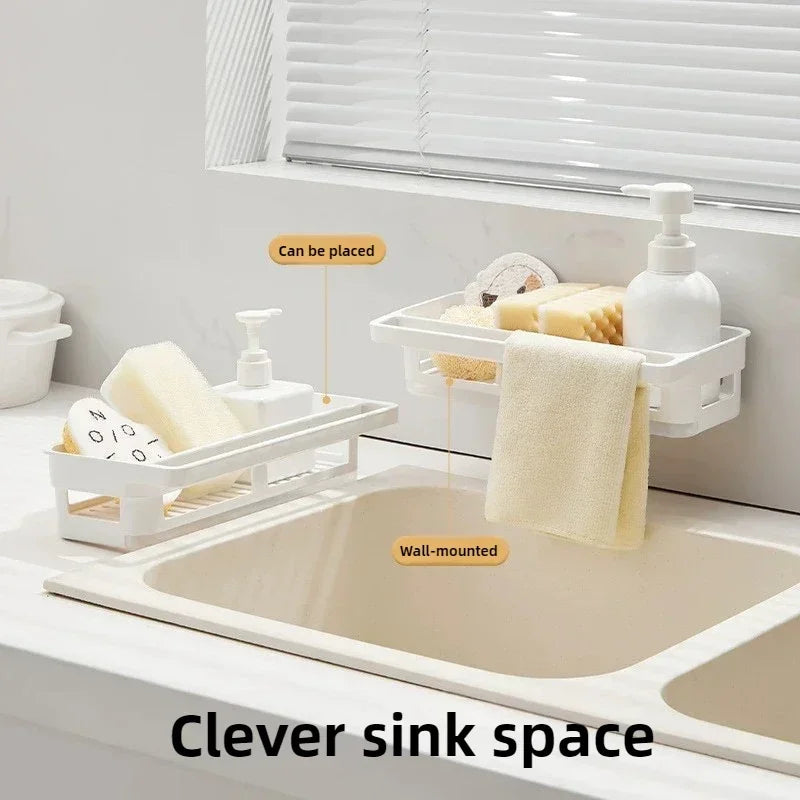 Wall-Mounted Sink Sponge Rack & Drain Basket | No-Drill
