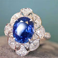Huitan Oval Blue Cubic Zirconia Ring – Women's Elegant Band