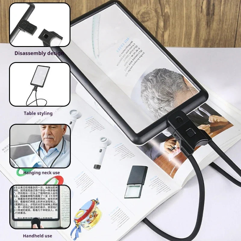 Hands-Free Neck Magnifier with LED Light & USB Charging