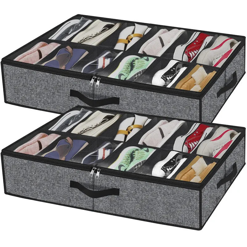 Shoe Storage Organizer Box Reinforced Handles Under Bed Fit 12 Pairs