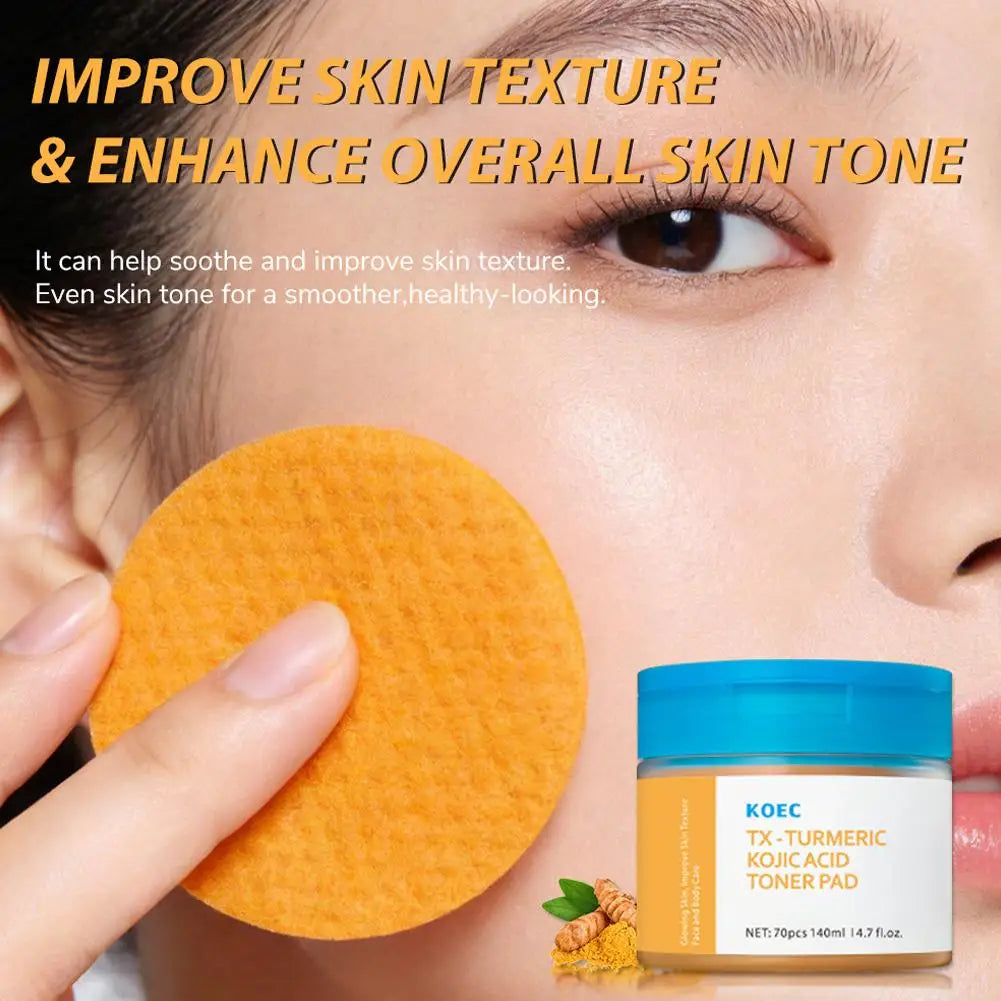 Turmeric & Kojic Acid Toner Pads – 70 Pc Brightening Exfoliant