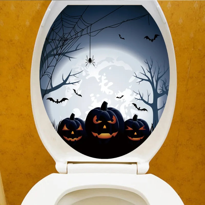 Halloween Toilet Lid Sticker Scary Pumpkin Haunted House Bathroom