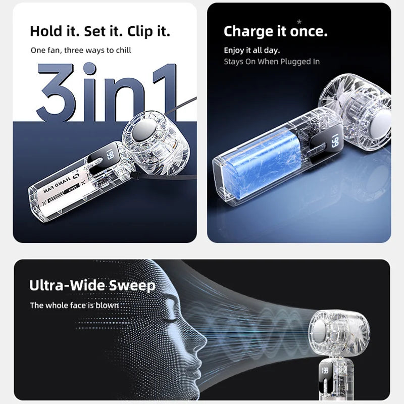 Transparent Mini Portable Fan – Quiet Foldable Handheld Cooler