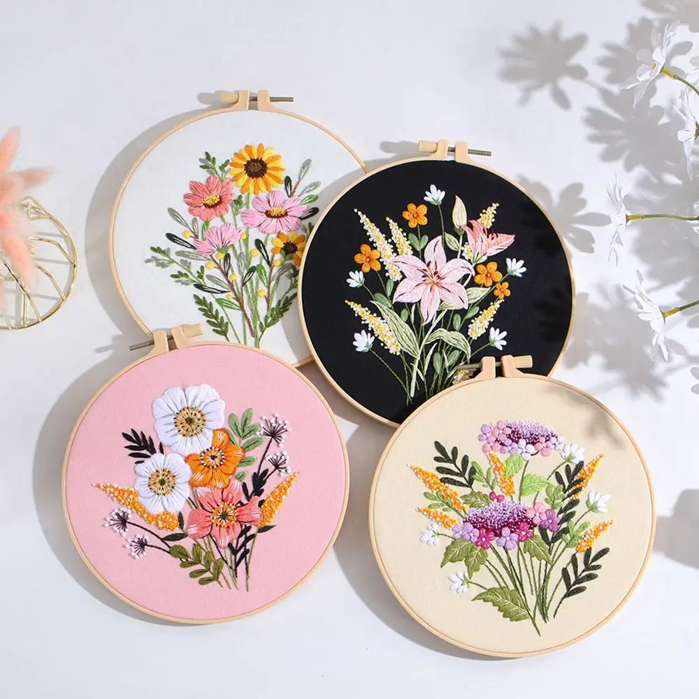 Flower Embroidery Starter Kit – Hoop, Needle & Thread Set