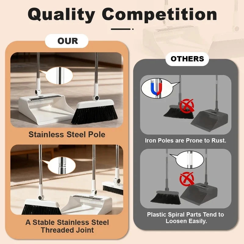 3-in-1 Broom & Dustpan Set – Long Handle Floor Cleaning Kit