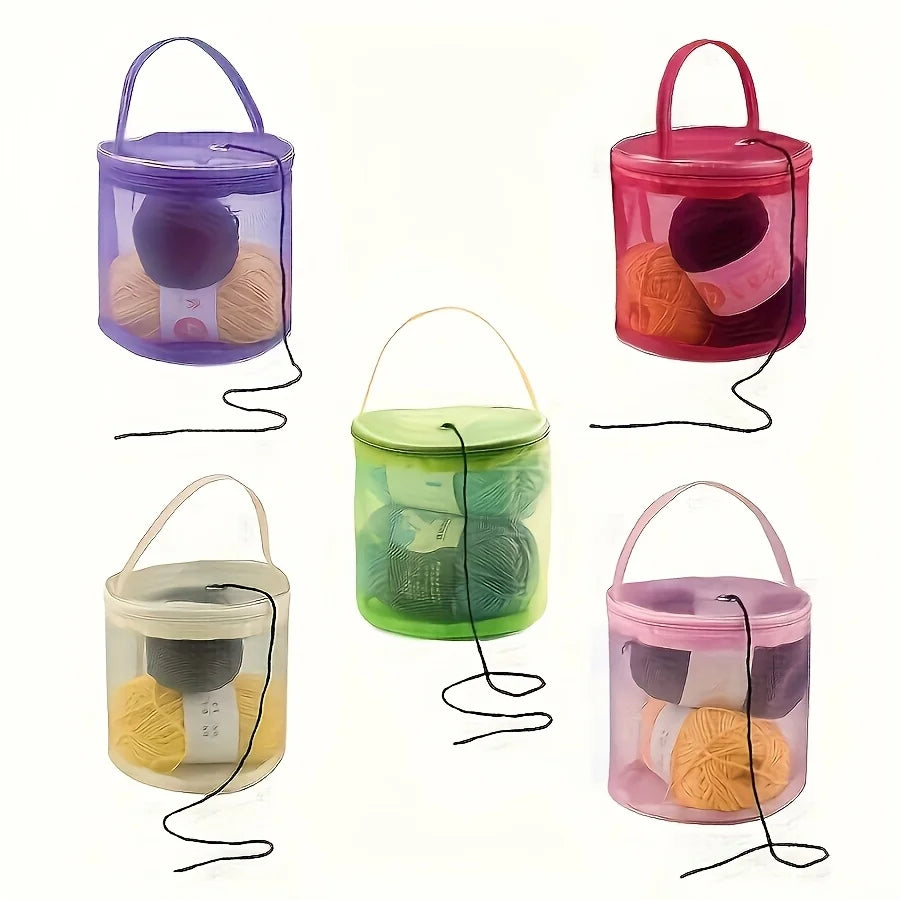 Colorful Nylon Mesh Yarn Storage Bag Zipper Durable Knitting Crochet