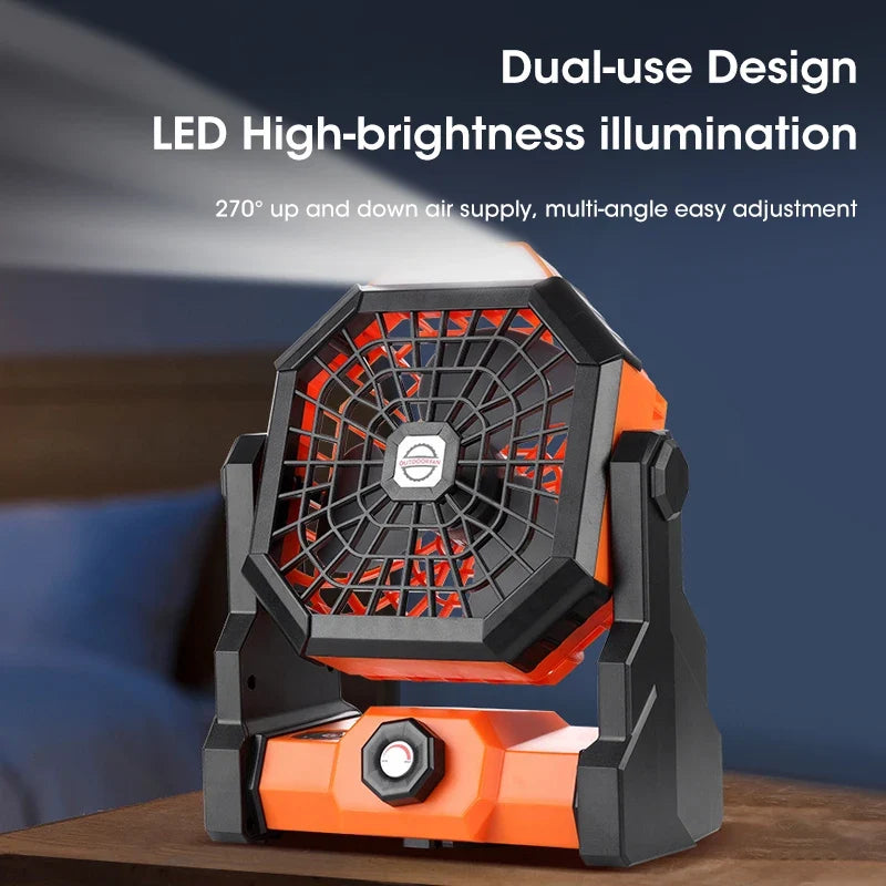 7800mAh Rechargeable Camping Fan with LED Light & Hook