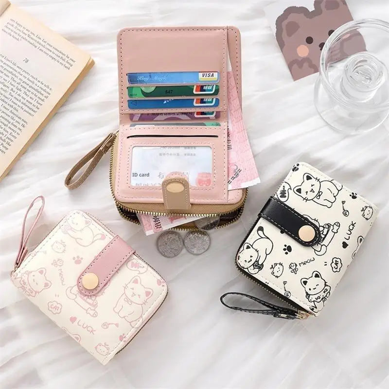 Cute Cat PU Leather Coin Purse & Folding Wallet for Women