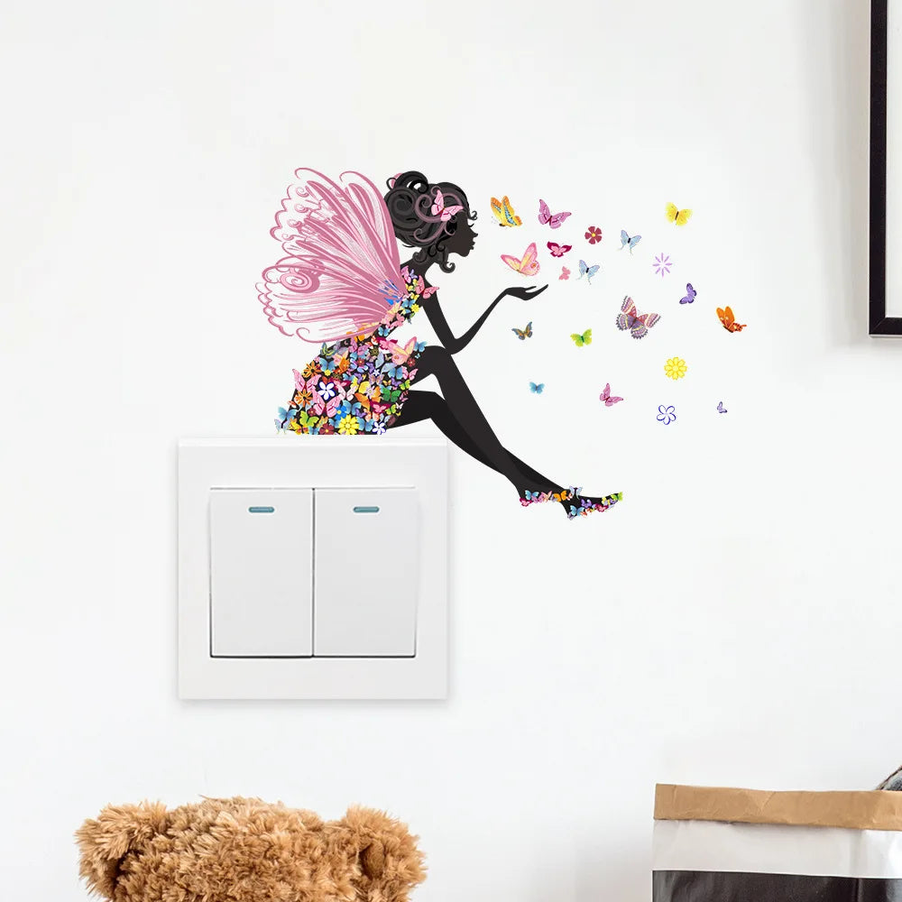 Butterfly Fairy Switch Stickers Cute Girl Wall Living Room Decorative