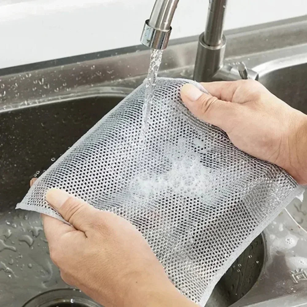 Silver Wire Mesh Cleaning Cloths | Kitchen Scrub Towels 3/5/10 PCS