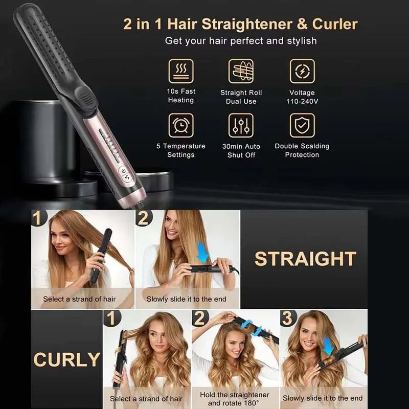 Compact Hair Curler & Straightener | Fast Heating, Wide Plate