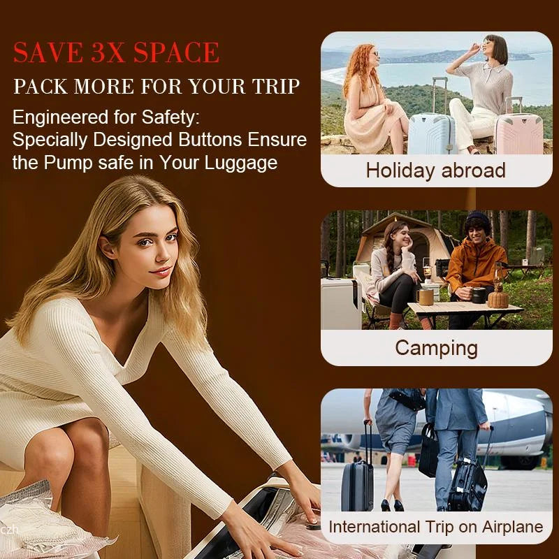 Vacuum Compression Bags for Travel + Rechargeable Pump – 15 Pack