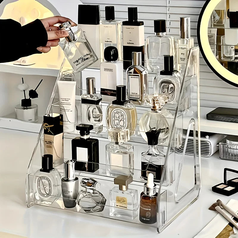 Acrylic Perfume & Cosmetic Organizer – Clear Multi-Layer Stand