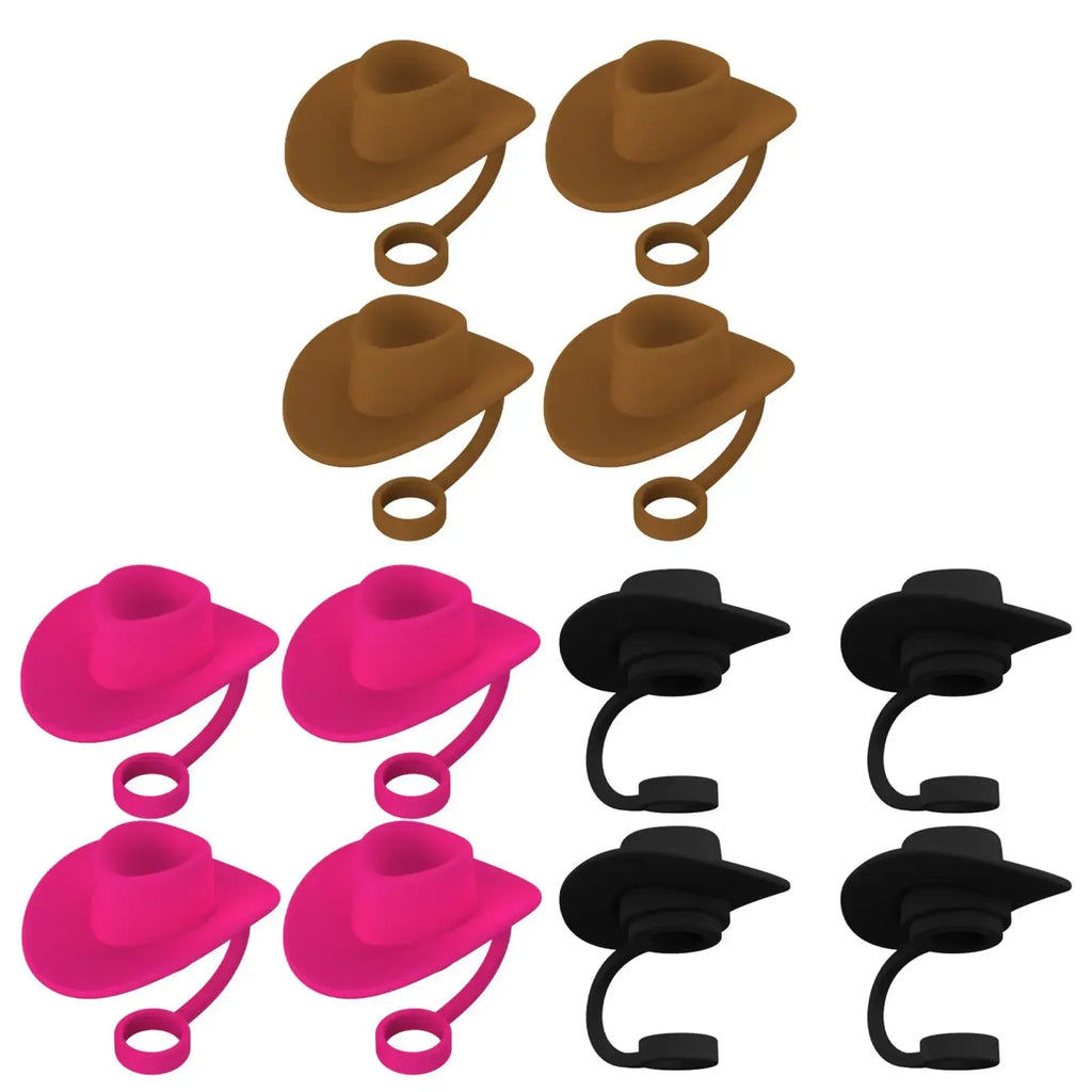 4 Straw Covers Cap Novelty Sturdy Toppers Reusable Cowboy Hat Shaped