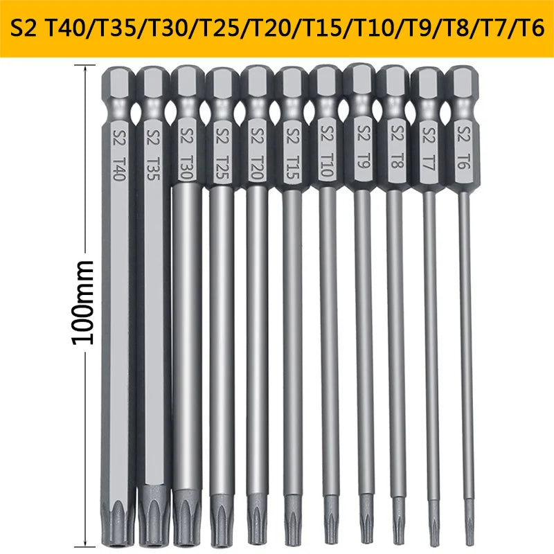 11-Pc Magnetic Torx Security Bit Set T6–T40 | 1/4" Hex