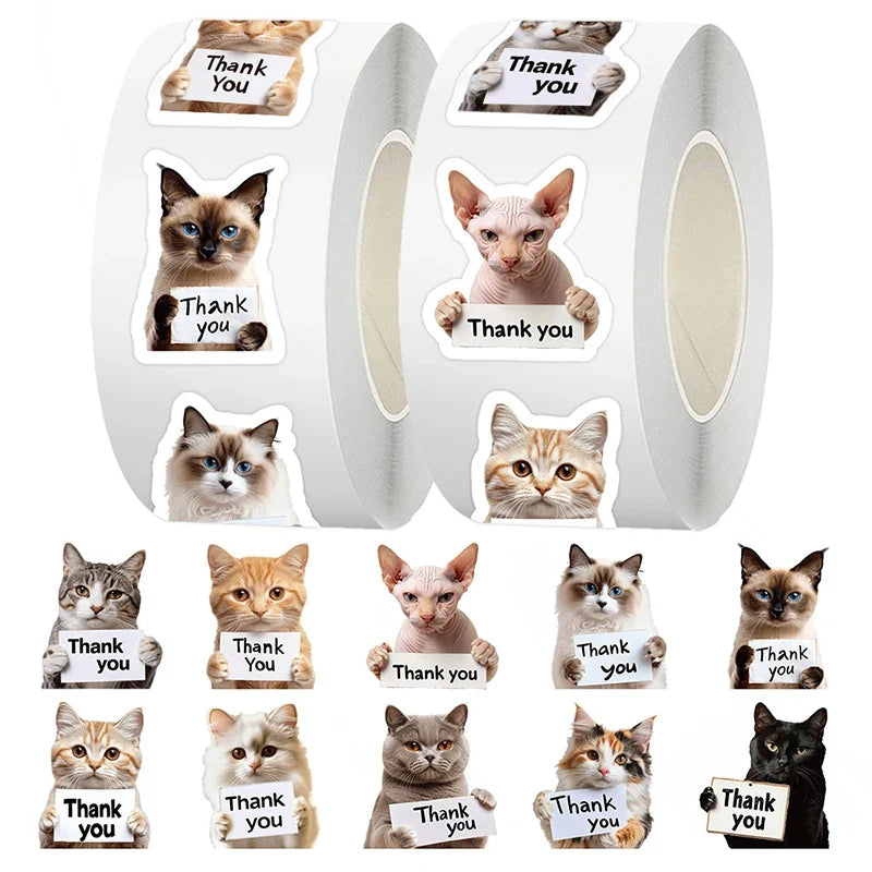 500 Dog & Cat Thank You Stickers – Cute Puppy Labels Roll
