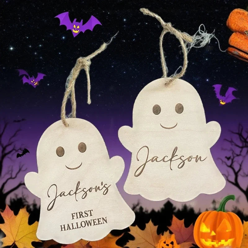 Personalized Engraved Halloween Ghost Name Tags – 5-Piece Set