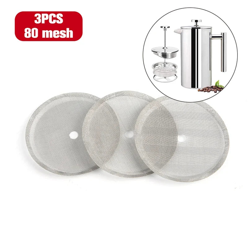 3-Pack Stainless Steel French Press Replacement Mesh Filters