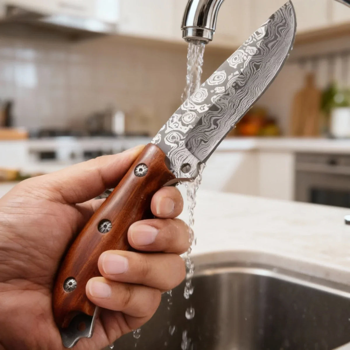 Damascus Steel Kitchen Knife 11.5" with Cover | Sharp Blade
