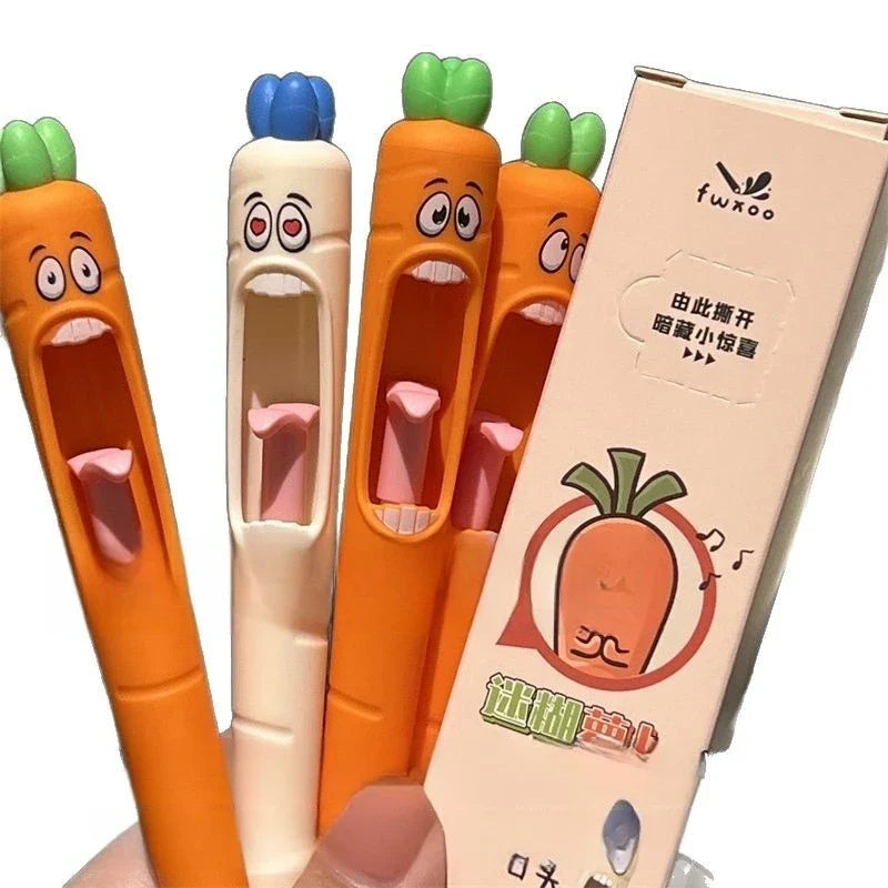 Kawaii Neutral Pen Cartoon Creative Carrot Shape Press School Student