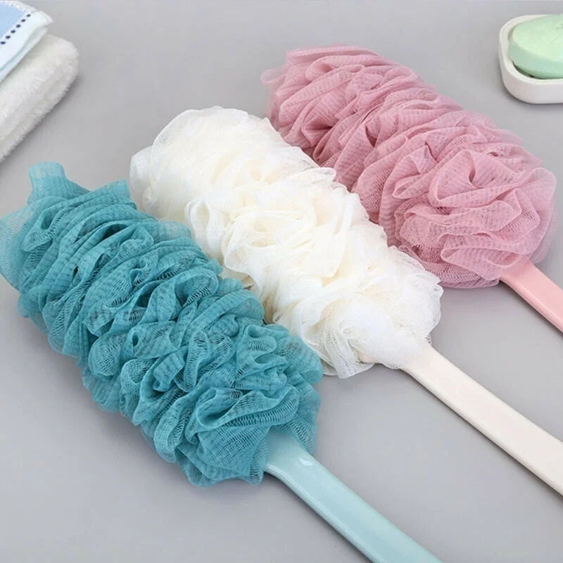 Long Handle Bath Brush – Soft Mesh Back Scrubber & Body Puff