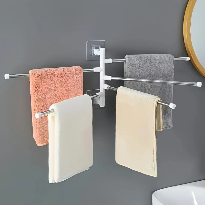 Silver Aluminum Swing Arms Towel Rack Save Space 5-Bar Hanger Wall