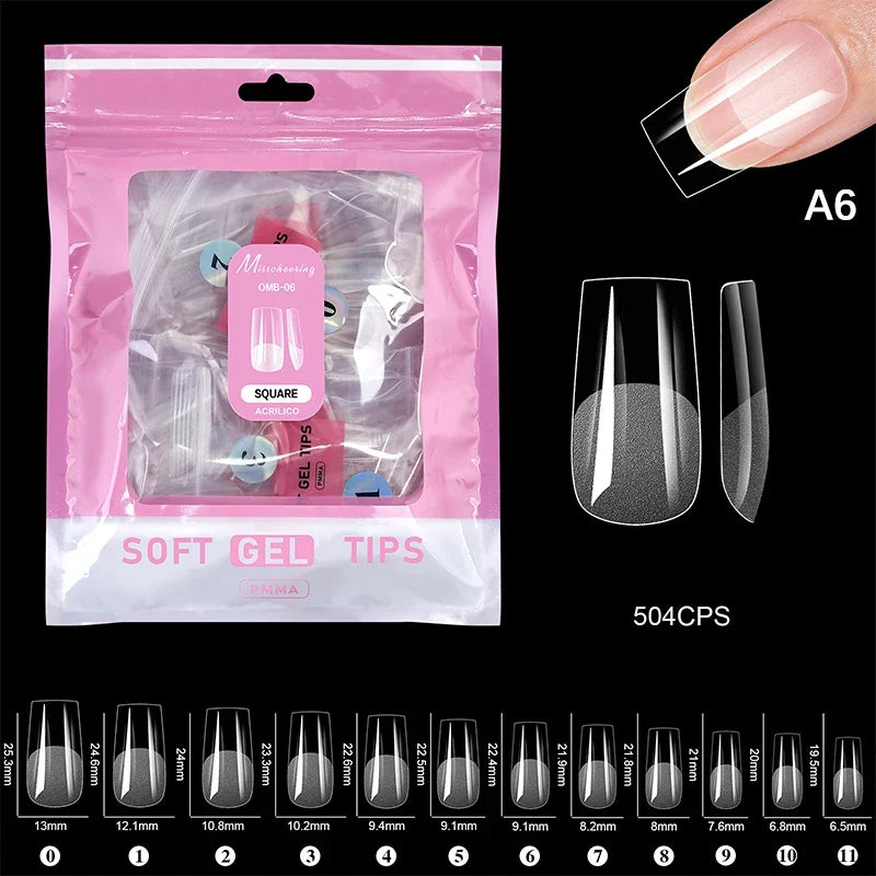 504 Pcs False Nail Tips – Almond Coffin Stiletto Square Shapes