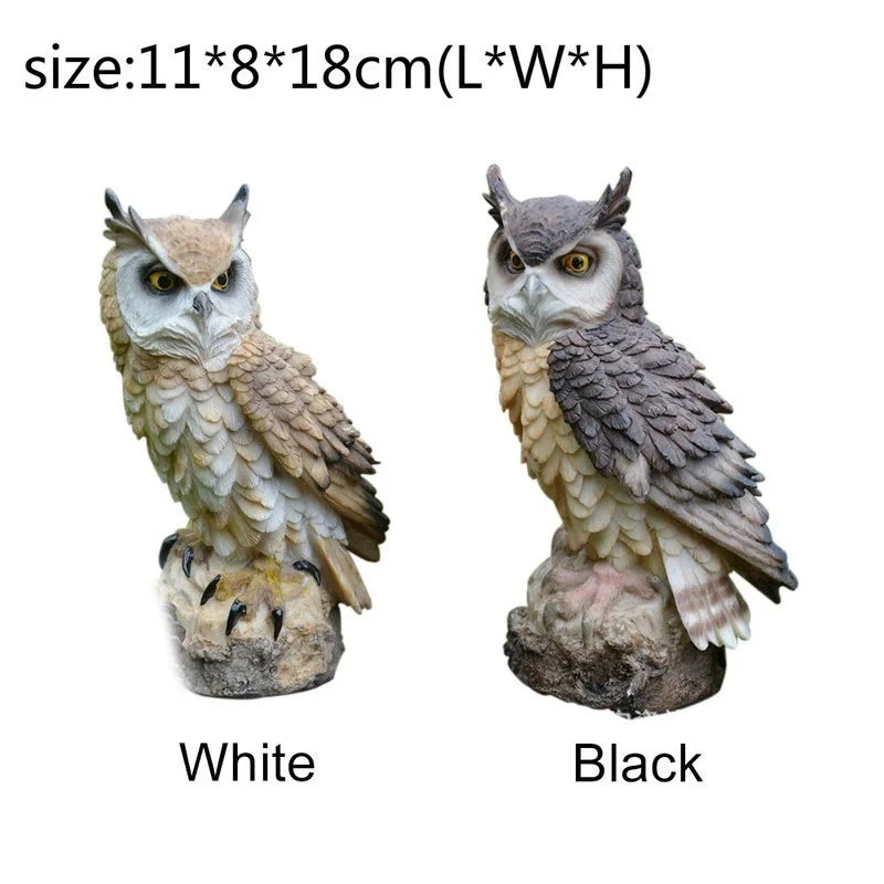 Realistic Fakes Horned Owl Bird Scarecrow Ow Figurine Porch Lawn Yard