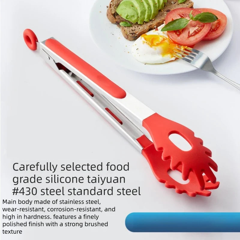 Silicone Food Tongs – Heat Resistant Stainless Steel BBQ Kitchen
