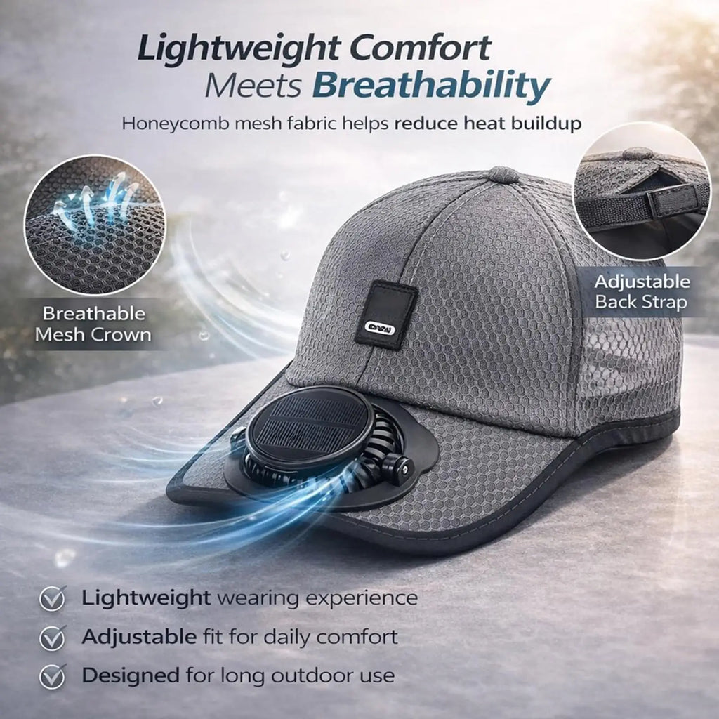 Solar Fan Baseball Cap – UV Sun Hat with USB Charging