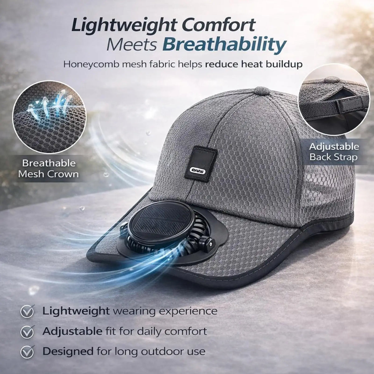 Solar Fan Baseball Cap – UV Sun Hat with USB Charging