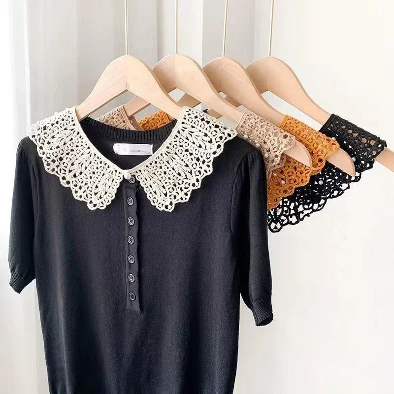 Detachable Lace Doll Collar with Pearl Shoulder Decoration