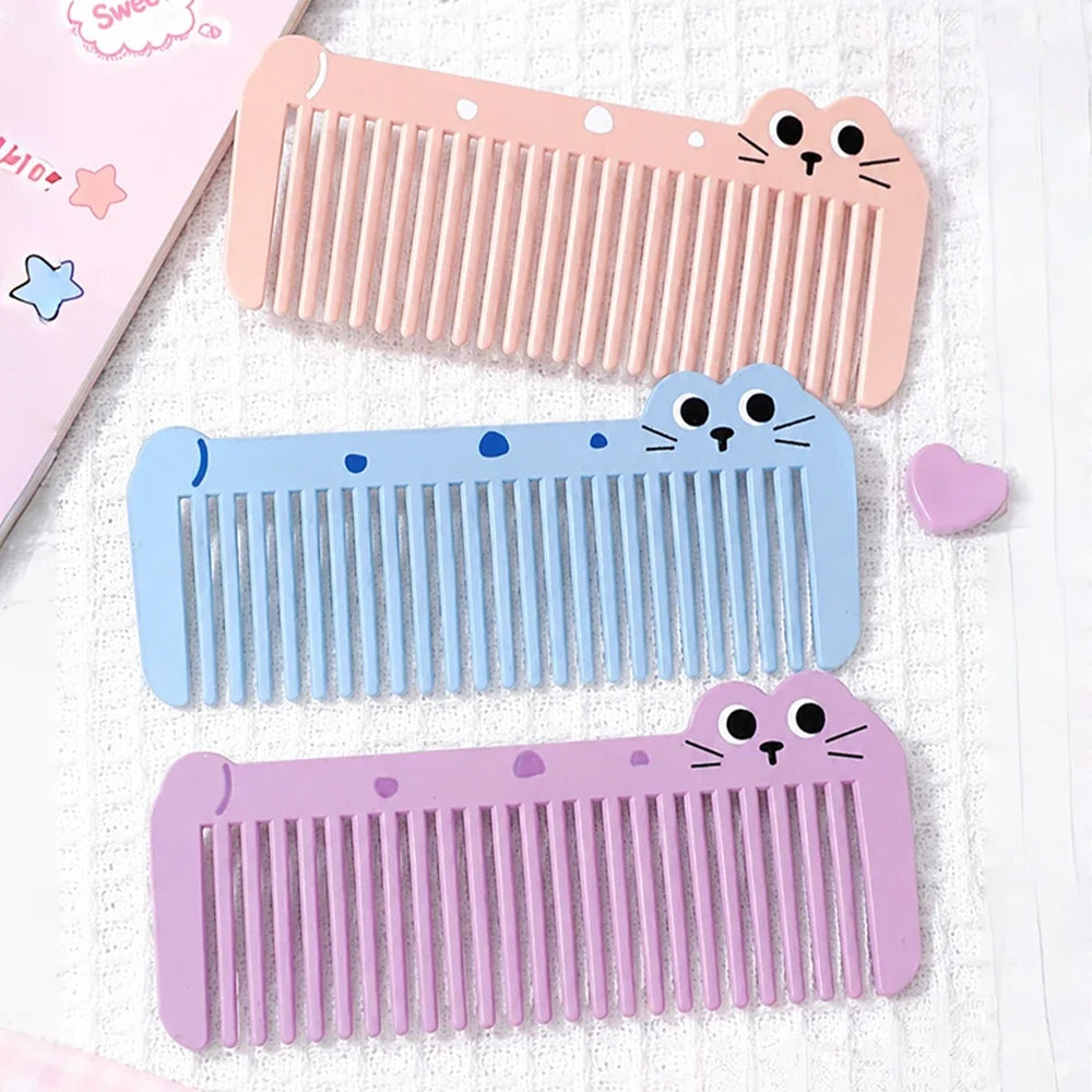 Mini Cartoon Kitten Wide Tooth Detangling Comb | Travel Hair Comb