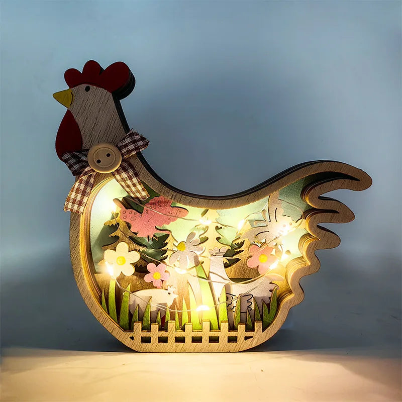 Easter Wooden Turkey Decorations Flowers Butterfly Home Tabletop