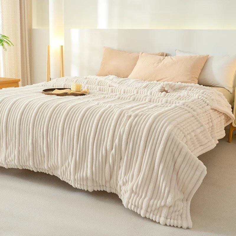 Ribbed Flannel Fleece Throw Blanket – Super Soft All Season