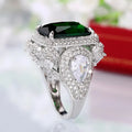 Huitan Green CZ Geometric Ring – Iced Out Silver Statement