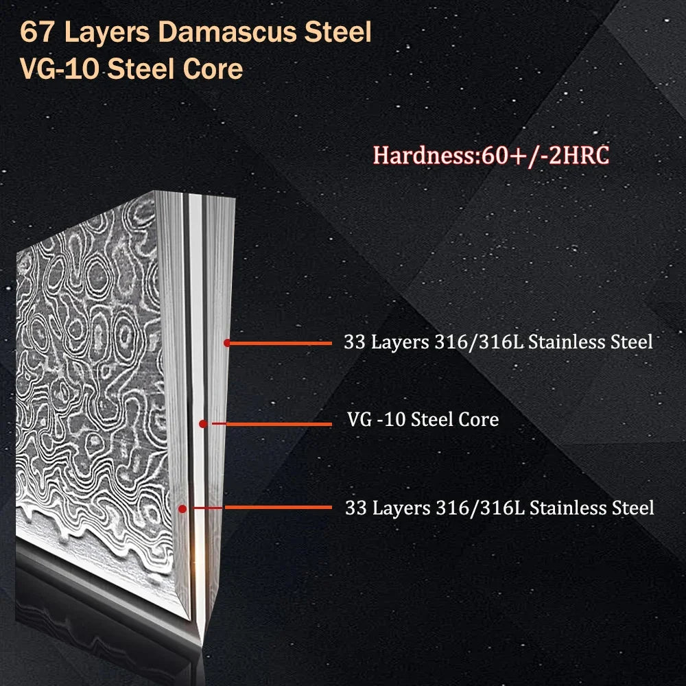 67-Layer Damascus Steel Chef Knife Blank Blade | DIY Knife Making